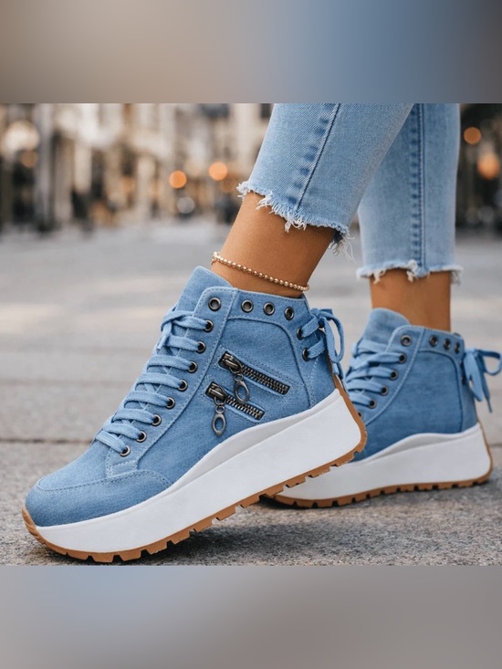NOBO Shoes - Women’s Canvas Platform Sneakers High Top Denim Shoes Size 38
